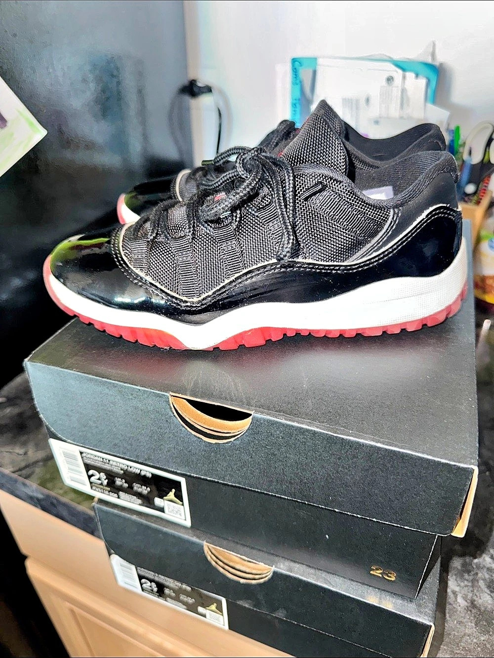 Jordan 11 Retro Low Sneakers Black & Red US 2.5Y - Picture 3 of 6